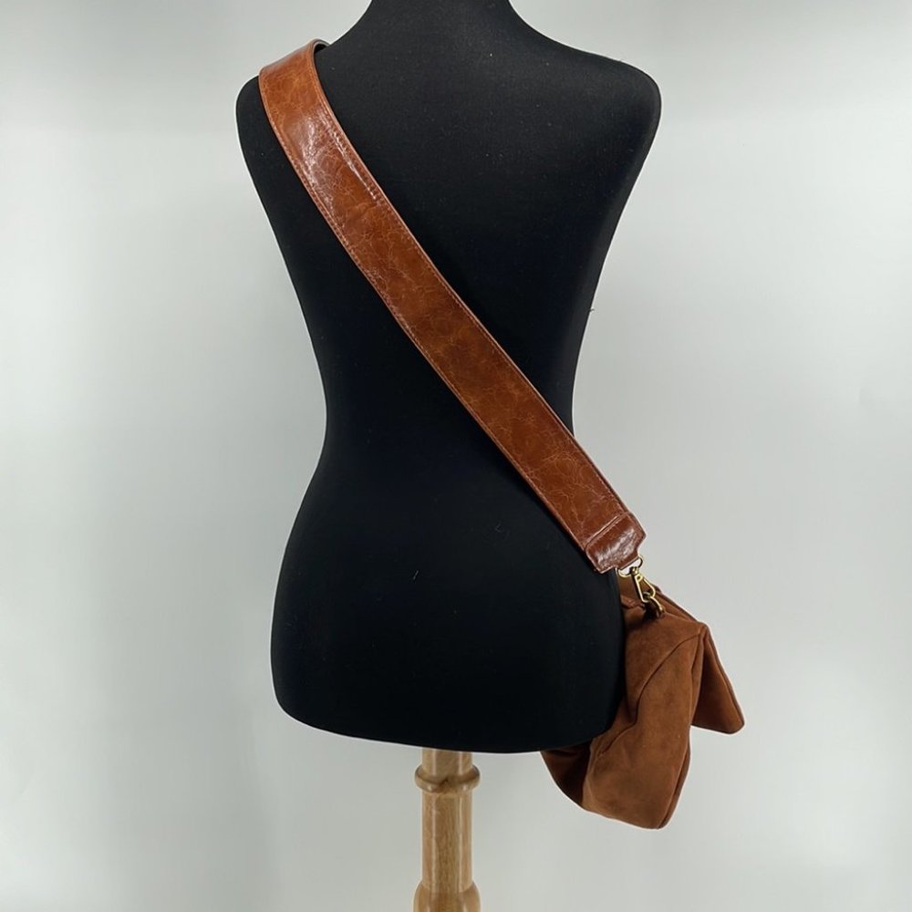 Anthropologie Cocoa Blake Wide Strap faux Suede Leather Crossbody Bag brown - Picture 8 of 13